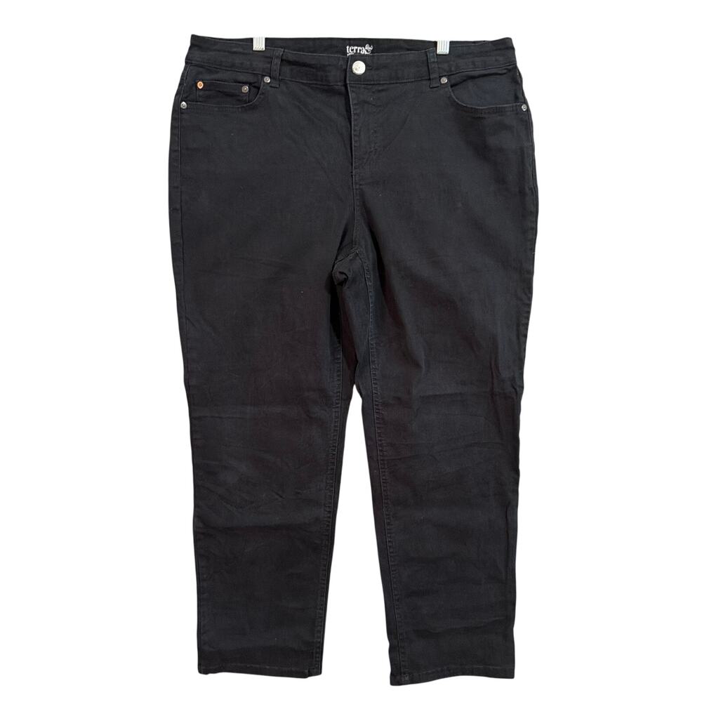 Terra & Sky Womens Jeans Black High Rise Petite Straight Leg Stretch 18W